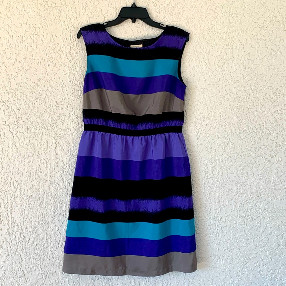 Loft Purple Multicolored Striped lined dress size M